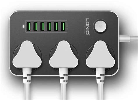 Triangle Ant ™ POWER STRIP WITH 3 AC SOCKETS + 6 USB PORTS black 3 ...