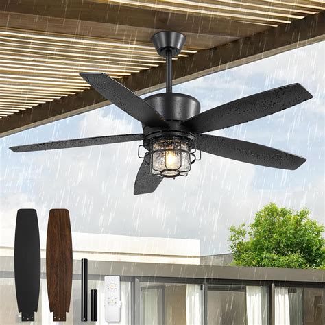 52" Ceiling Fans with Lights and Remote Control,IP65 Waterproof Outdoor ...