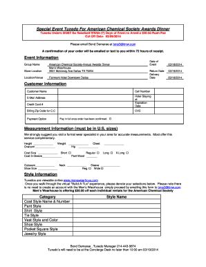 Fillable Online Tuxedo Rental Information - American Chemical Society ...