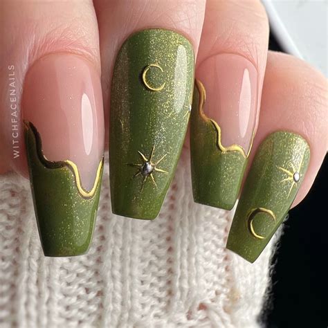 Green with gold glitter shimmer gold silver chrome stars and moons ...