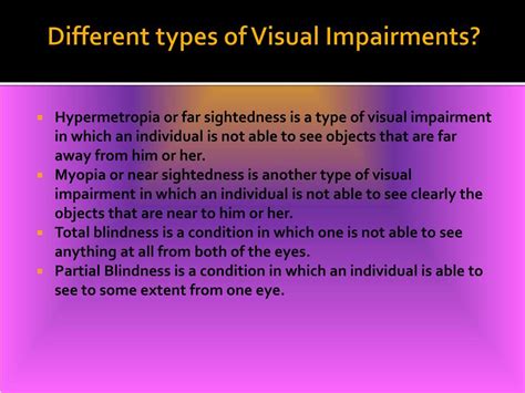 PPT - Visual Impairment: Causes, Symptoms, Daignosis, Prevention and ...
