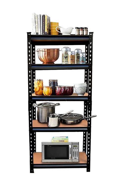 Deskio Black Adjustable Set of 5-Shelf Metal Shelving Unit Storage ...