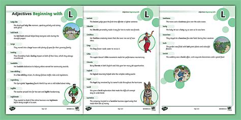 Adjectives Beginning with L Guide (teacher made) - Twinkl