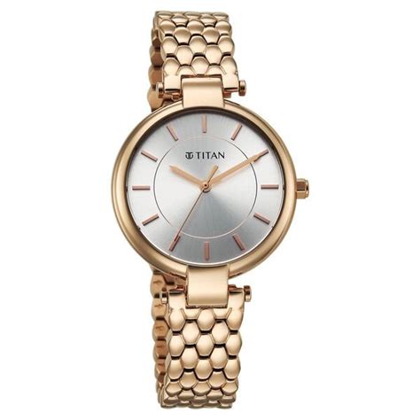Buy Online Titan Eminence Quartz Analog Silver Dial Rose Gold Strap ...