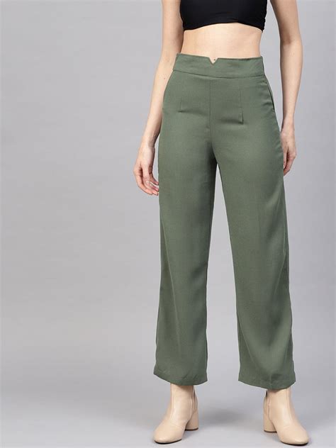 Buy Women Olive Side Zipper Pant Online At Best Price - Sassafras.in