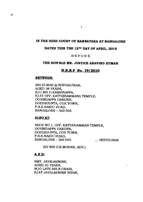 HRRP No. Revision Petition Analysis - Karnataka Rent Act Case - Studocu