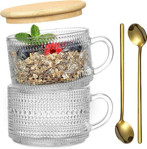 Buy KITOME 400ml Vintage Glass Mug Set (2) with Bamboo Lid & Spoon ...