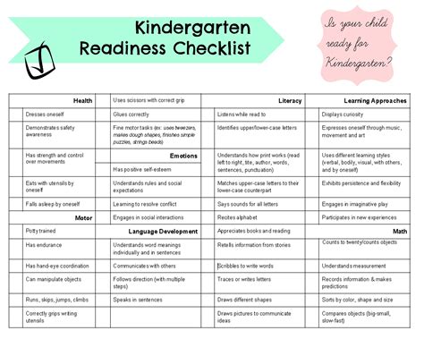 Free Printable Kindergarten Readiness Checklist