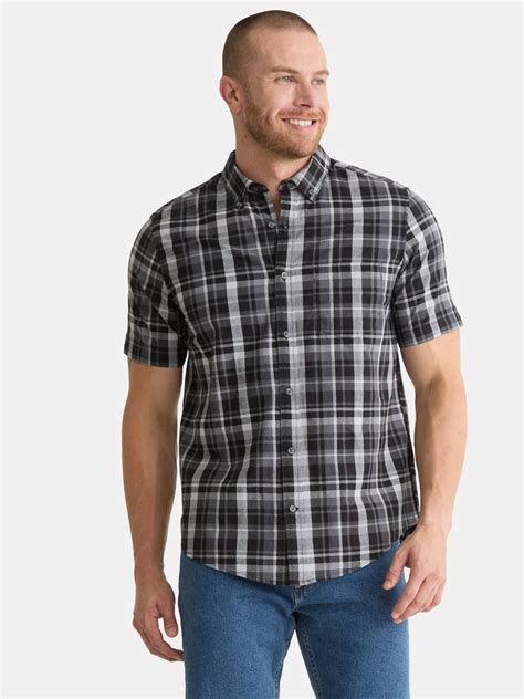 George Men's & Big Men's Button-Up Poplin Shirt with Short Sleeves ...
