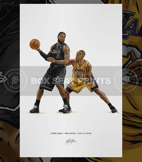 Kobe Bryant Lebron James Poster Basketball Kobe vs Lebron Illustrated ...
