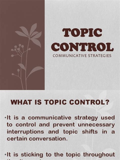 Image result for Topic Control Example