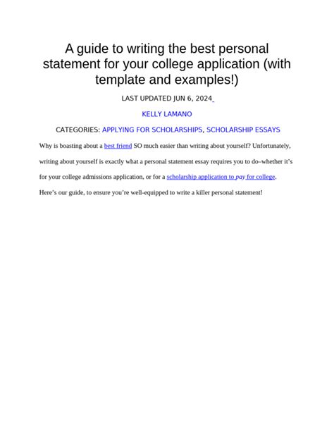 A Guide To Writing The Best Personal Statement For Your College Application | PDF