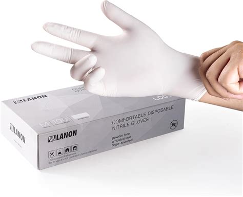 LANON Food Safe Disposable White Nitrile Gloves, Latex-Free, Powder ...