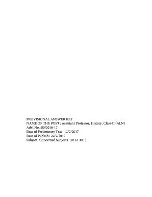 Fillable Online PROVISIONAL ANSWER KEY NAME OF THE POST : Assistant ...