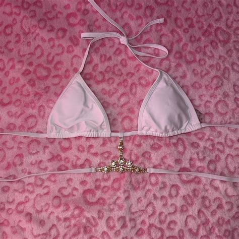 very cute white with gold bathing suit size small - Depop