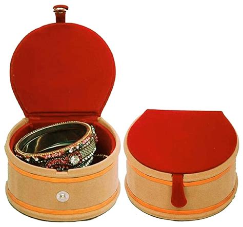 Kuber Industries Wooden 2 Pieces Velvet Small Round Bangle Box (Maroon ...