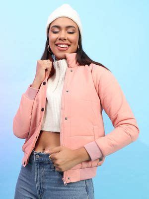 Buy Campus Sutra Womens Pink Puffer Jacket With Ribbed Hem Online