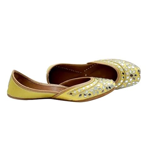 RSK ETHNIC WEAR, Yellow Color Embroidered Handmade Jutti for Women with ...