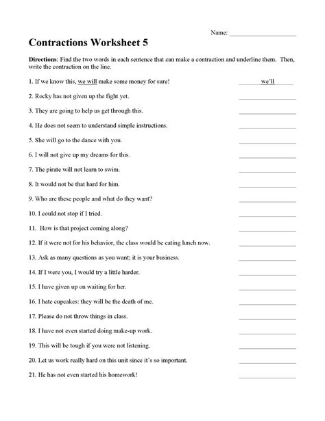Contractions Worksheet Pdf