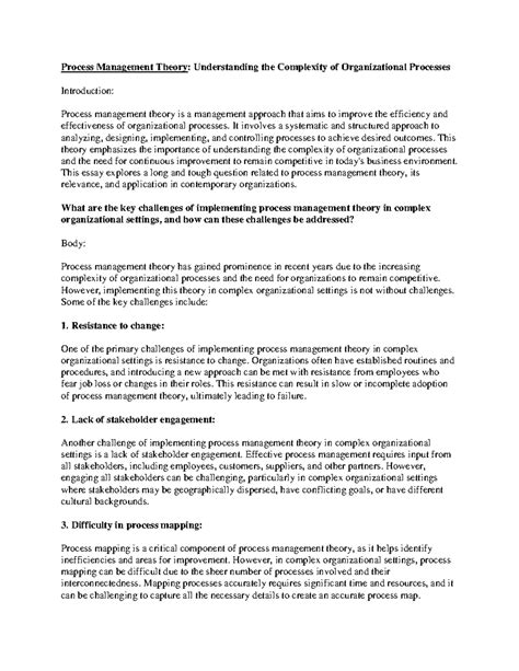 Process Management Theory: Challenges and Innovations in Org Settings ...