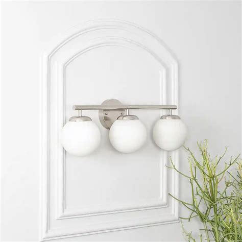 HOLLIS 3 Light Bathroom Wall Light with Opal Glass In Nickel Finish ...