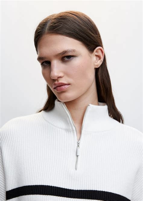 Striped sweater with zipper - Women | MANGO USA