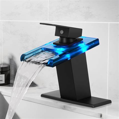 Qomolangma LED Waterfall Bathroom Faucet, Black Modern Single Handle ...