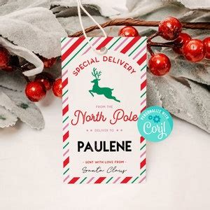 Printable North Pole Special Delivery Tag Template Editable Santa Gift ...