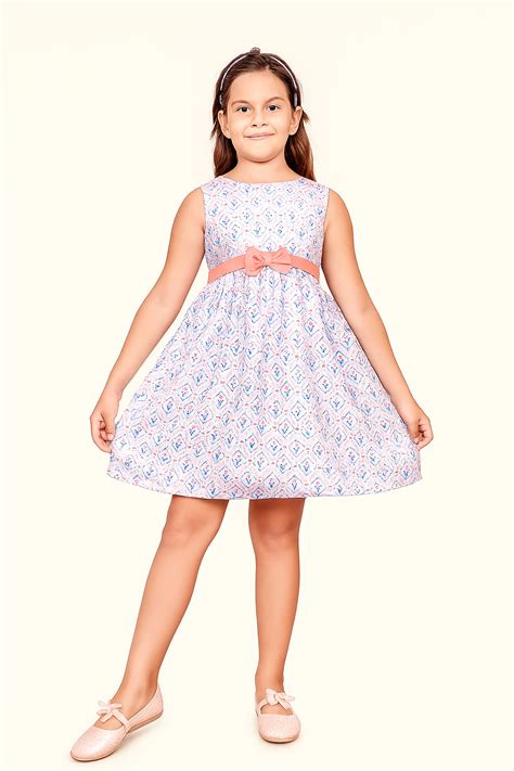 TINY TWILLS Sleeveless Fit & Flare Girls Dress – Ethnic Print with Bow ...