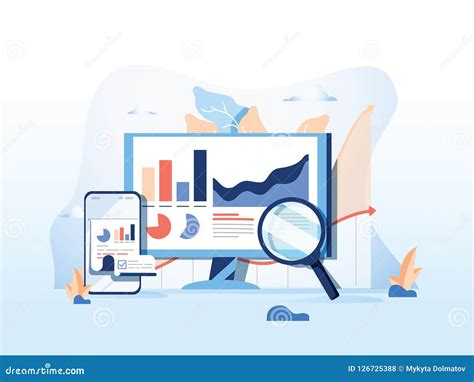 SEO Reporting, Data Monitoring, Web Traffic Analytics, Big Data Flat Vector Illustration on Blue ...