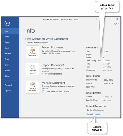 Image result for Word File Properties