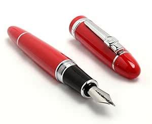 ABAJ 159 Fountain Pen Shine Red Medium Nib With Silver Trims : Amazon ...