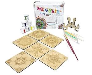 StepsToDo Wooden Dot Mandalas Paint Kit (H) – DIY Tea Coaster Set with ...