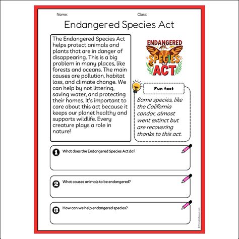 Endangered Species Act | Reading Passage Comprehension Questions Writi ...