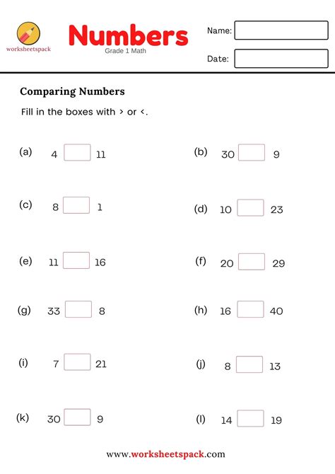 Image result for Comparing Numbers Worksheet First Grade Free Printable