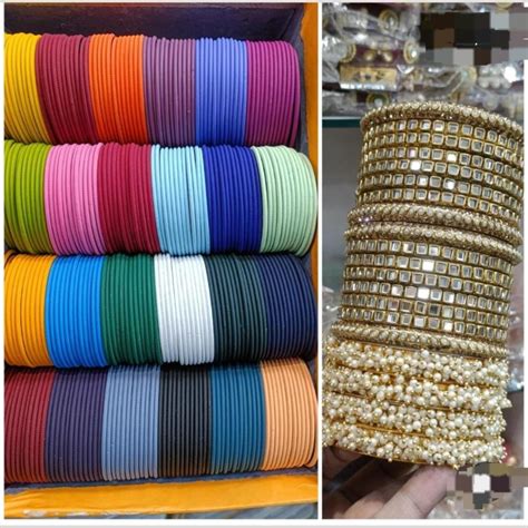 Pooja Bangles Stunning Gold Plated Multi Color Mirror And Pearl Metal ...