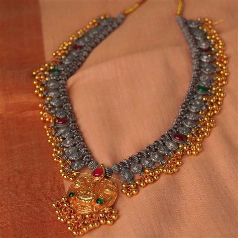 Buy dual tone hand made silver kolhapuri saaj with an laxmi pendant ...