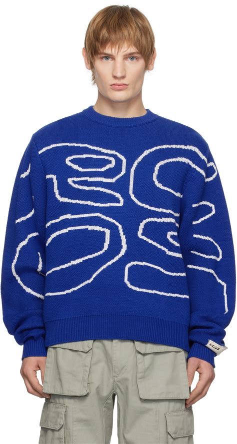 RCOS Blue Stack Logo Heavy Intarsia Knit Sweater RCOS