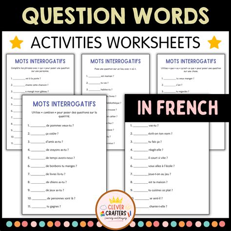 Mots Interrogatifs - Question Words Worksheets in French for Grade 1, 2 ...