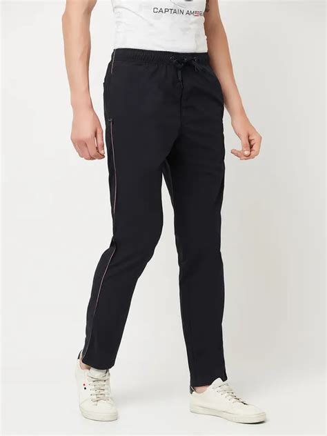 Octave Men Navy Blue Solid Cotton Regular-fit Track Pants