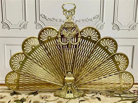 Victorian Brass Peacock Fireplace Screen For Sale at 1stDibs