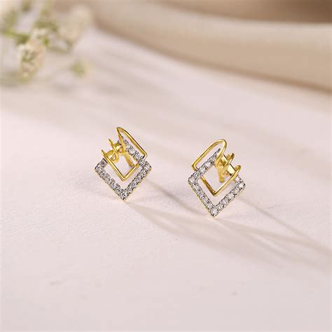 Twisted Square Gold & Diamond Stud Earrings