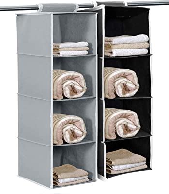 Kuber Industries Metalic Floral Print Non Woven Hanging 4 Shelves ...