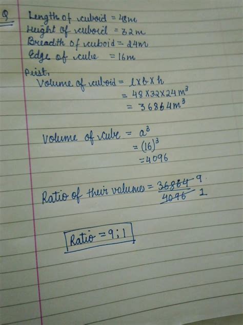 A cuboid measures 48 m by 32 m by 24 m and each edge of a cube measures ...