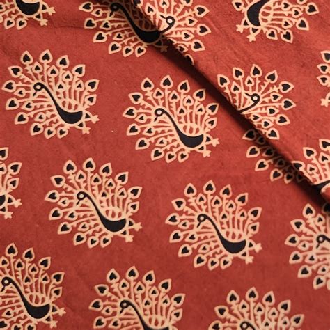 Pure Cotton Double Ajrak Red Rust With Black Peacock Hand Block Print ...