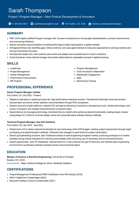 Image result for Program Manager Resume Sample