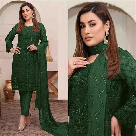 Green Embroidered Georgette Pakistani Suit