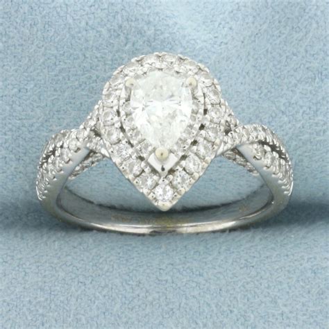 Vera Wang Love Collection Pear Diamond Double Halo Twist Engagement Ring in 14k White Gold ...