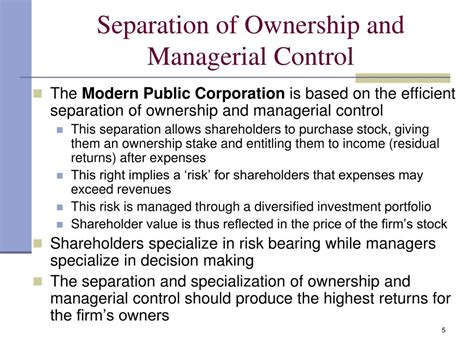Separation Of Ownership And Control In Corporate Governance