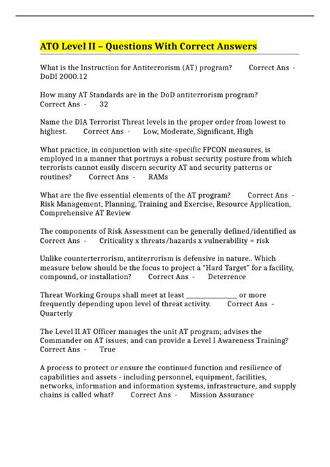 ATO Level II – Questions With Correct Answers - ATO* - Stuvia US